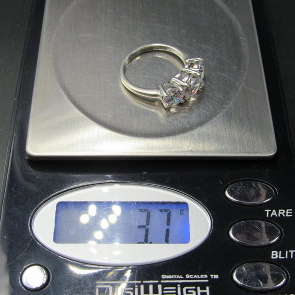 Size 7 Sterling Silver Amazing Triple Cubic Zirconia Band Ring Vintage - Picture 9 of 9